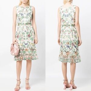 NEW NWT Marchesa Notte Floral Embroidered Boat Neck Midi Dress Ivory Multi